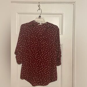 NWOT maroon polka dot blouse